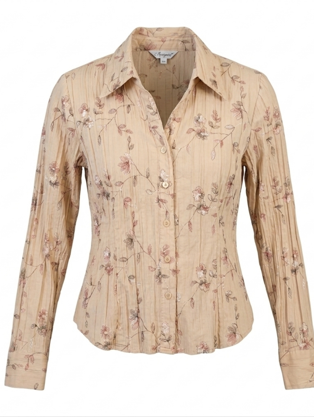 Jessica Vintage Y2K Fairy Romantic Cotton Women's Beige Embroidered Shirt Size M